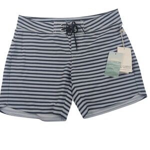 Carve Designs Womens Blue Striped Board Shorts UPF 50 NWT Swim Susiainable Beach